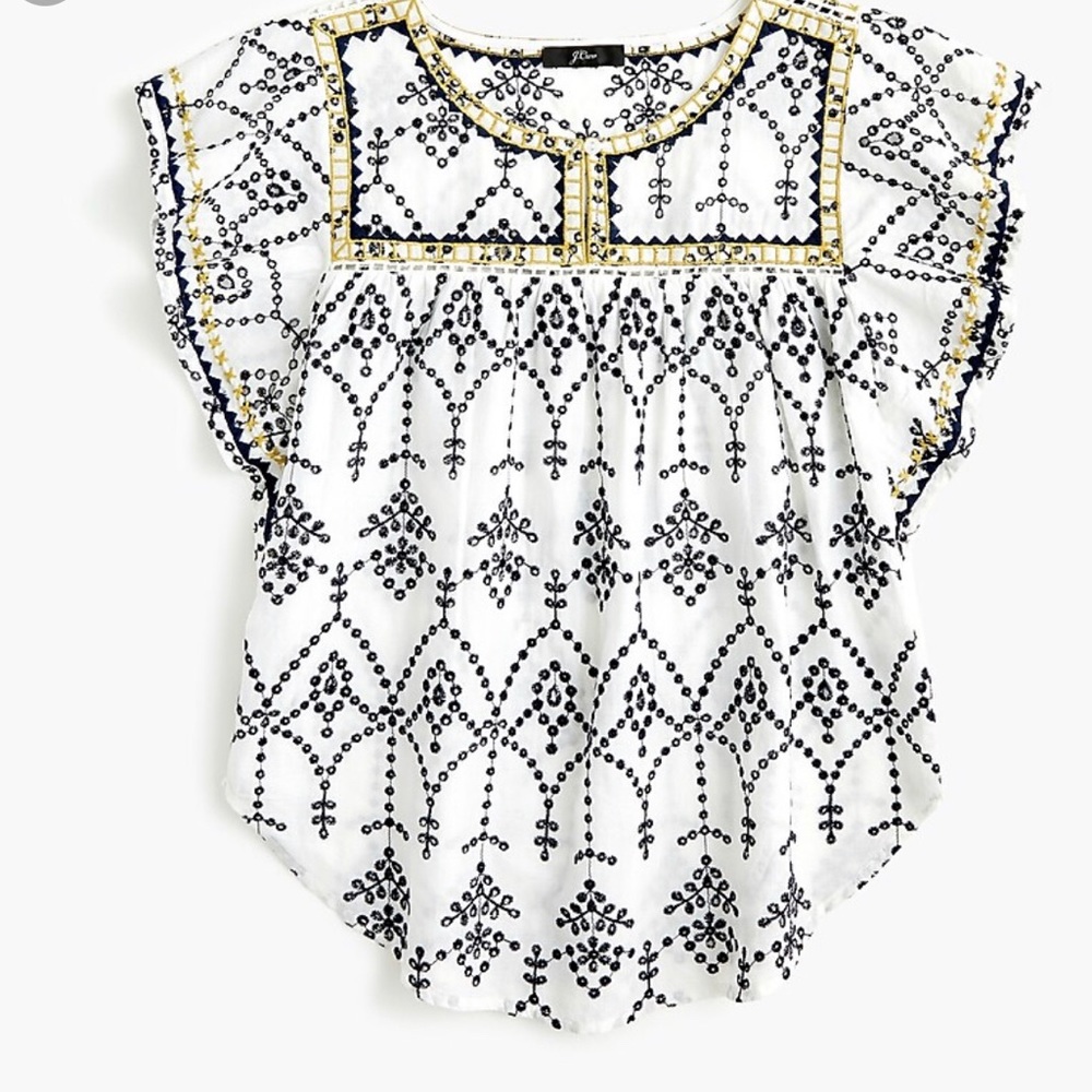 JCREW embroidered flutter top NWT Small